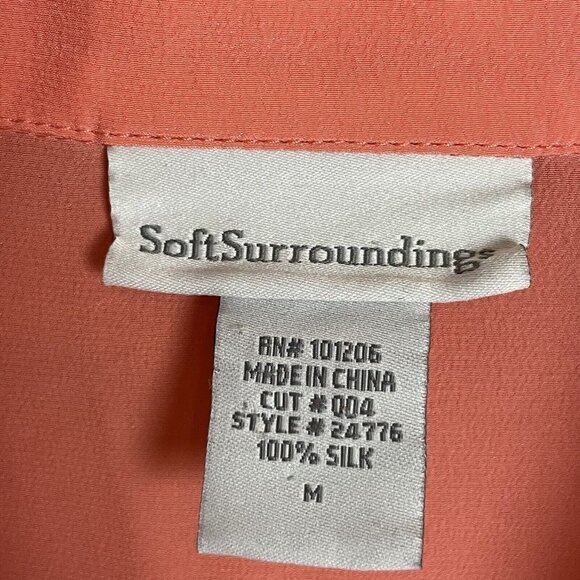 Soft Surroundings Size M‎ 100% Silk Peach Long Sleeve Tunic Button Up Shirt - Picture 4 of 4